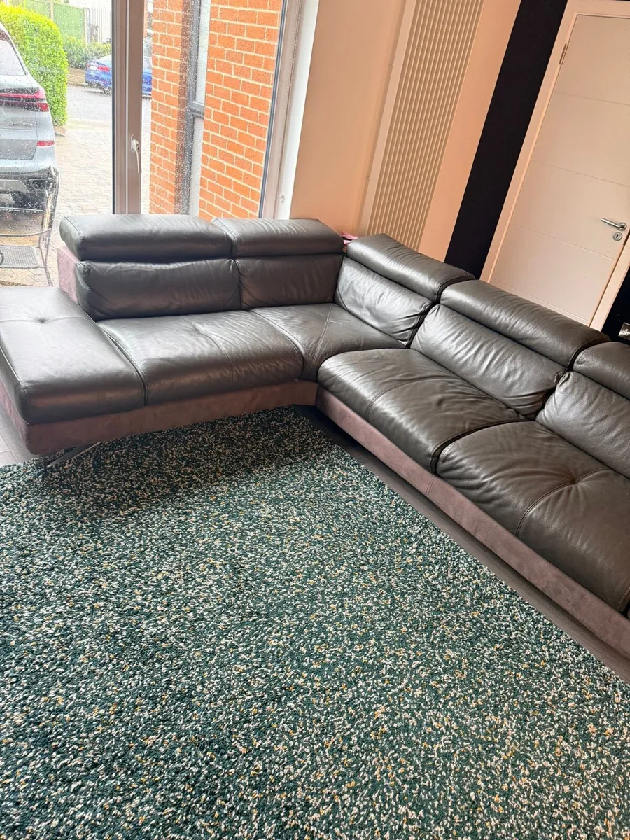 Miro Grey Leather L shape Sofa - Image 1