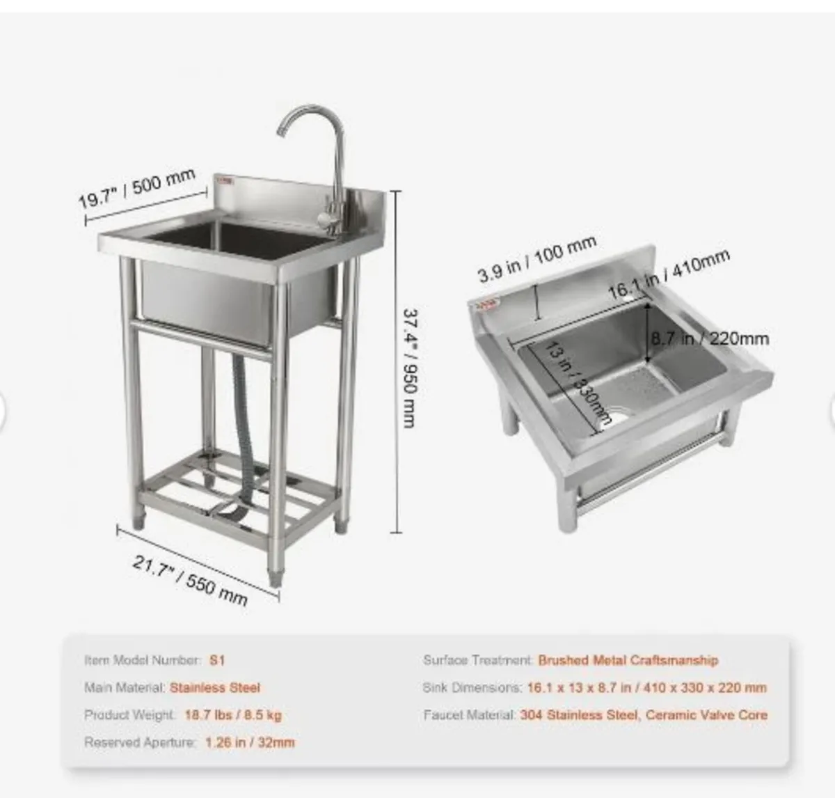 Stainless Steel Utility Sink - Image 3
