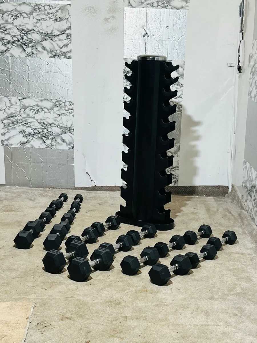 Hex dumbbells with stand - Image 1