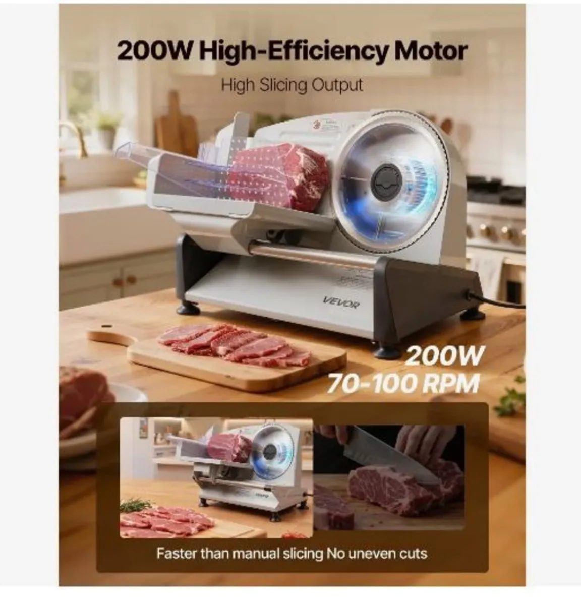Meat Slicer, 200W Electric Deli Slicer Machine - Image 4