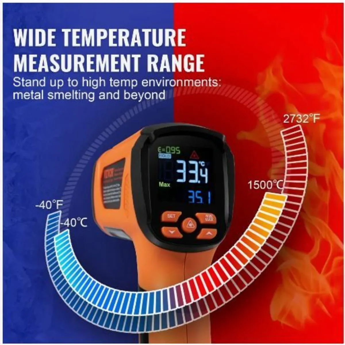 Infrared Thermometer, -40~2732°F Dual Laser - Image 3