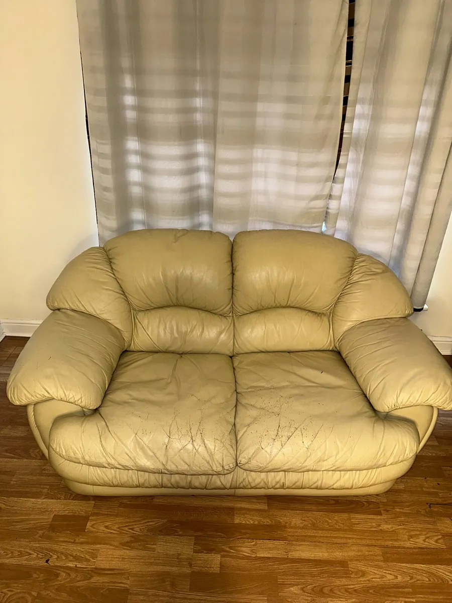 Beige Leather Sofa Set - 3 Seater and 2 seater - Image 1