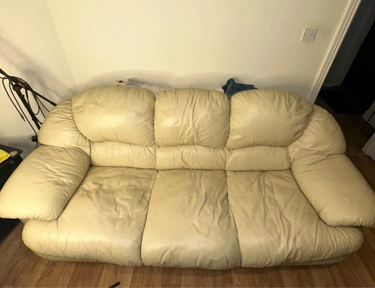 Beige Leather Sofa Set - 3 Seater and 2 seater - Image 3