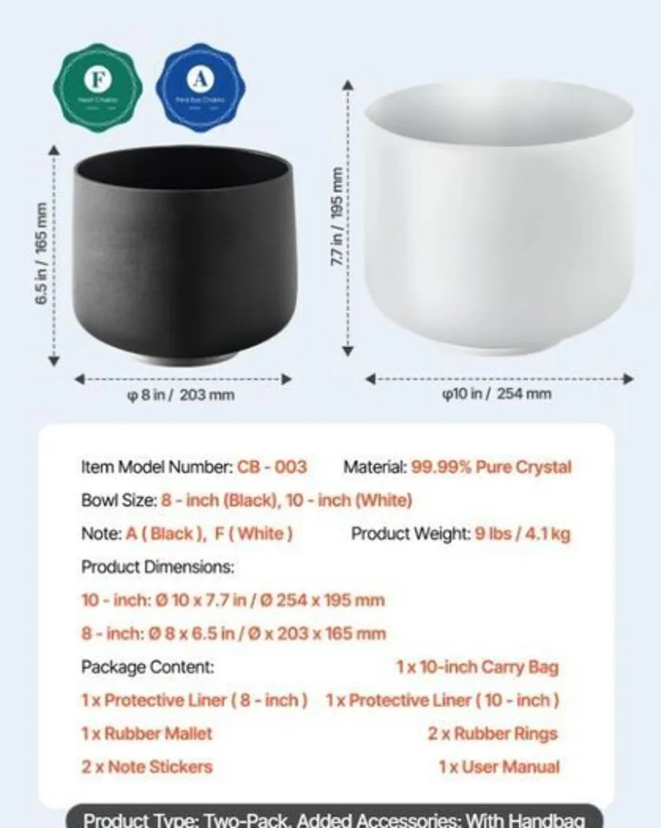 Singing bowl Crystal 2PC Frosted Quartz Sound Heal - Image 2