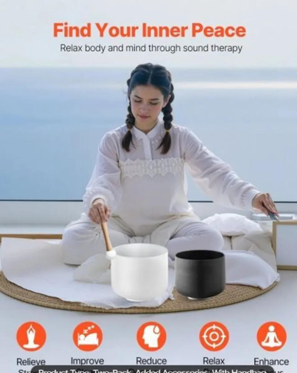 Singing bowl Crystal 2PC Frosted Quartz Sound Heal - Image 3