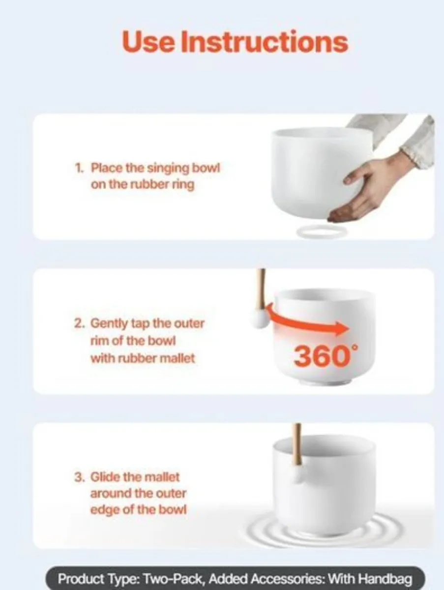 Singing bowl Crystal 2PC Frosted Quartz Sound Heal - Image 4