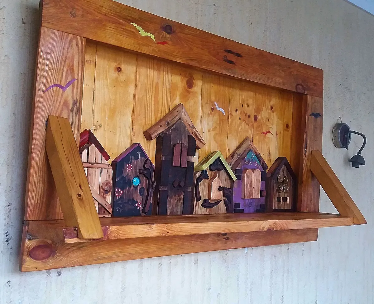 Rustic Fairy door / enchanted door floating shelf. - Image 3