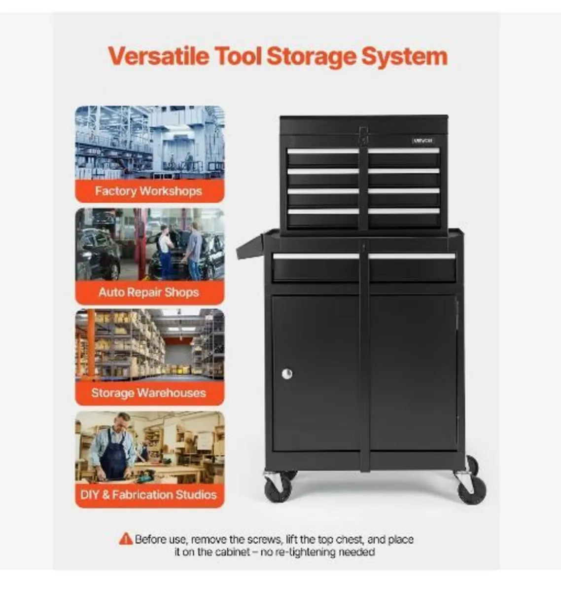 Rolling Tool Chest, 2-in-1 Design, 5 Drawers Tool - Image 4