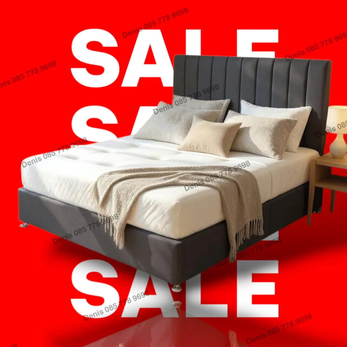 New Grey Divan Base, Headboard & Mattresses