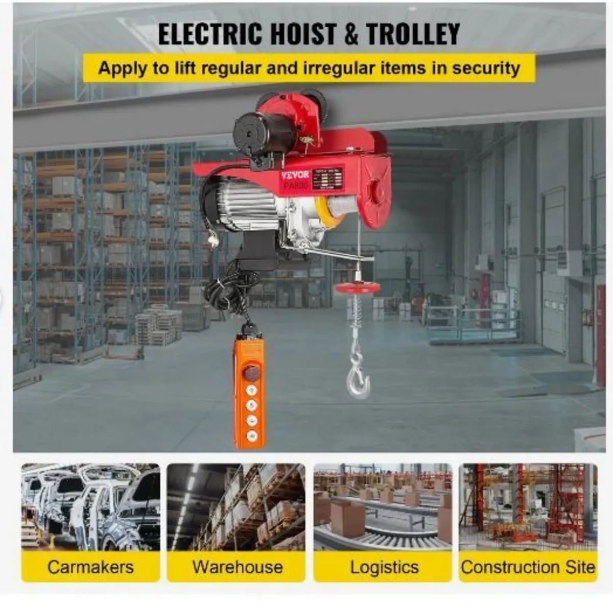 800Kg/1700Lbs Electric Trolley Hoist 1300W - Image 4