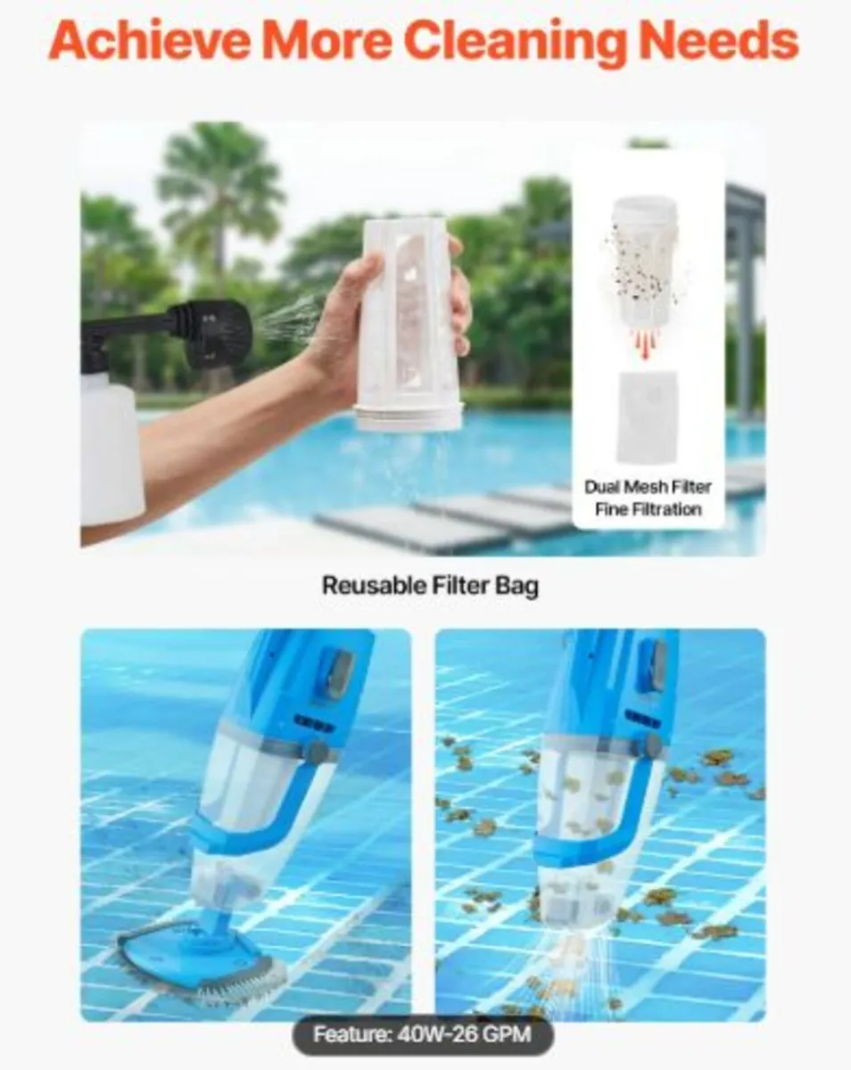 Pool Vacuum, 26 GPM Handheld Cordless Hot Tub - Image 2