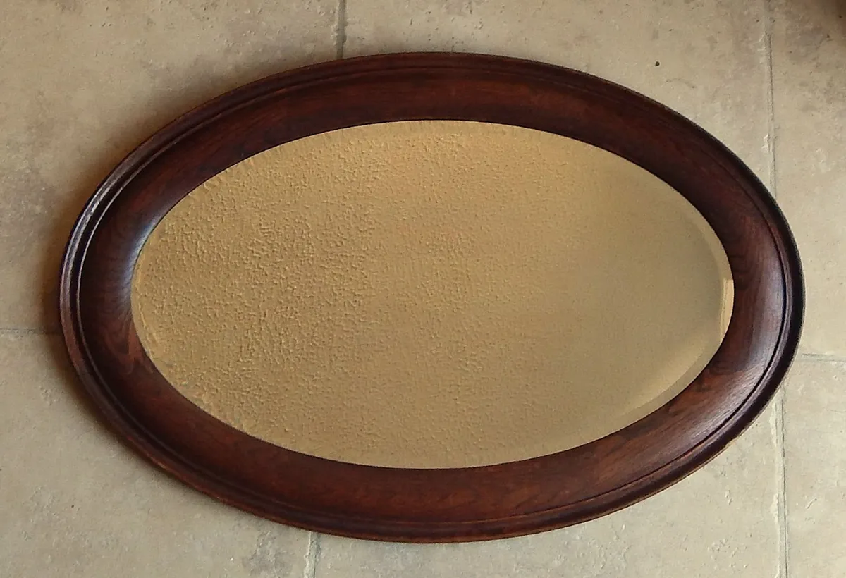 Large Oval Bevelled Edge Mirror in Oak Frame - Image 1
