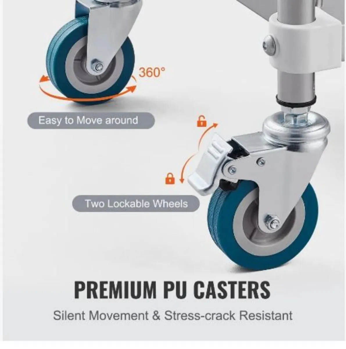 Lab Rolling Cart, 3-Shelf Stainless Steel Rolling - Image 3