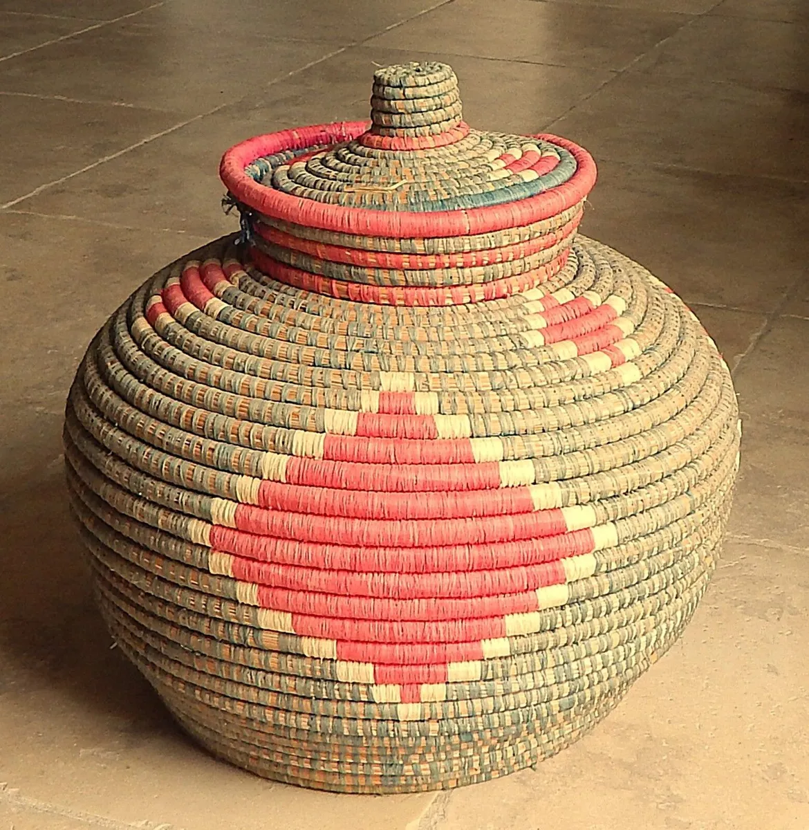 Handcrafted Woven Natural Fibre Storage Basket - Image 1