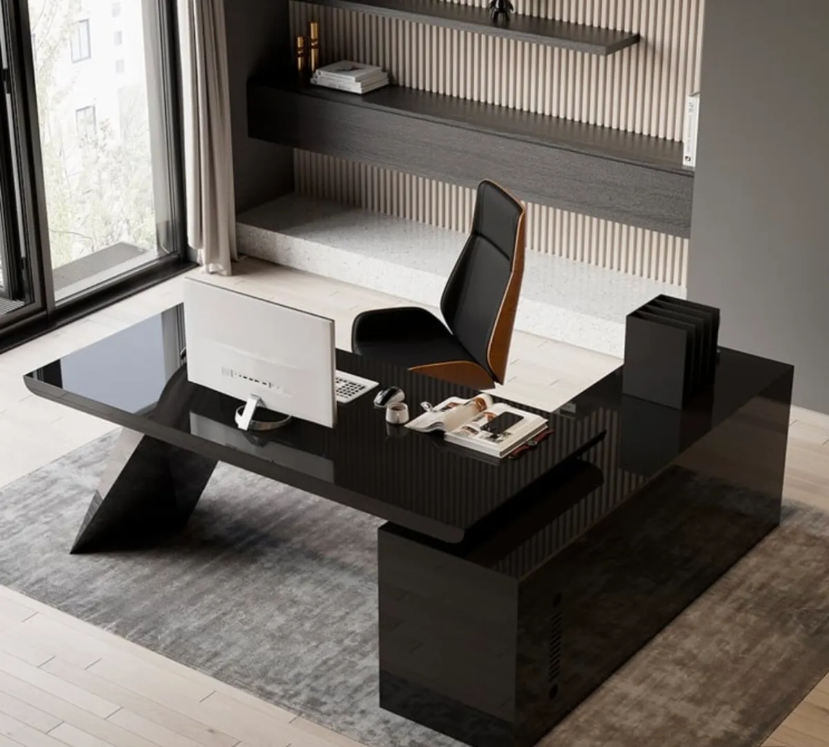 Modern corner desk, new, with drawers & Cabinet - Image 1