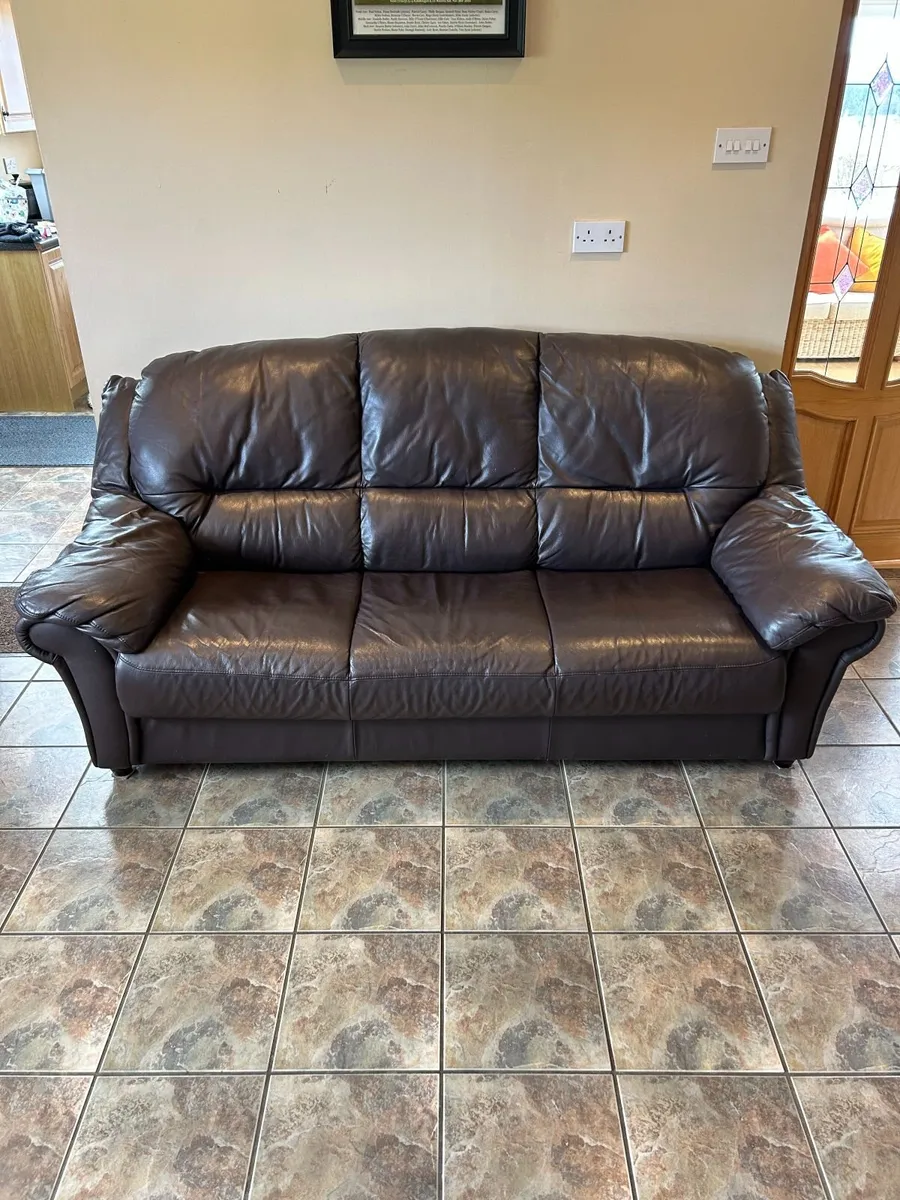 Chocolate brown leather sofa - Image 1