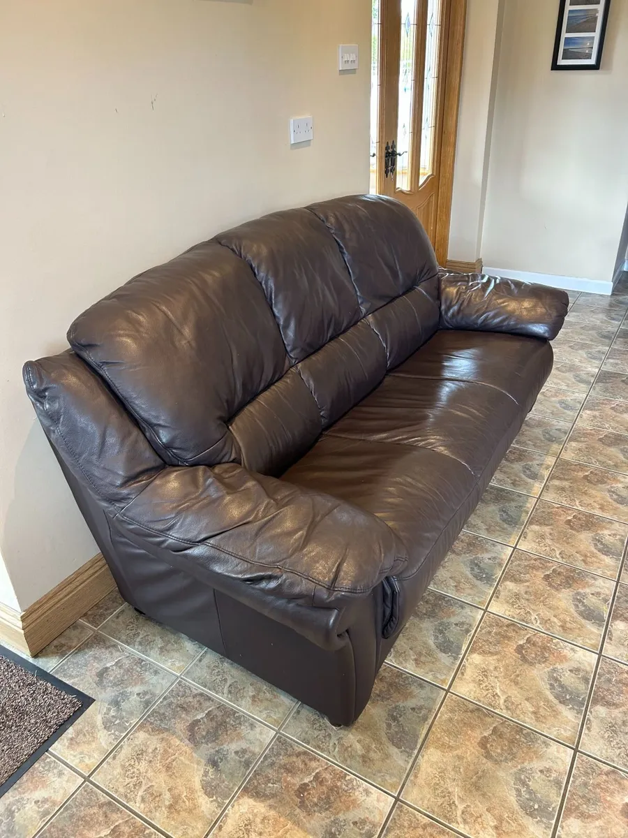 Chocolate brown leather sofa - Image 2