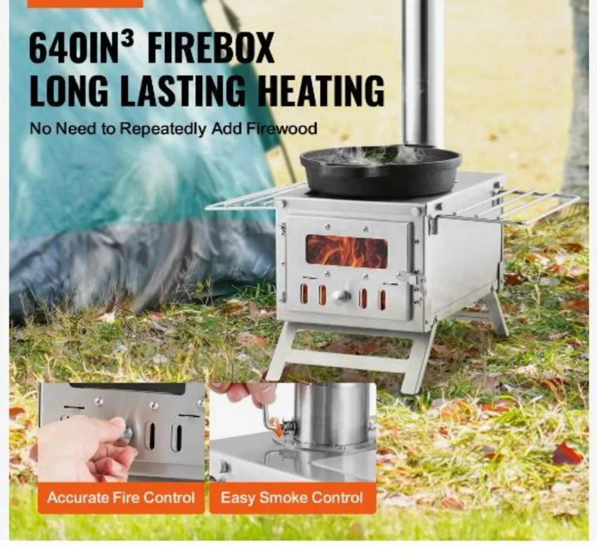 Wood Stove, 203.20 cm, Stainless Steel - Image 3