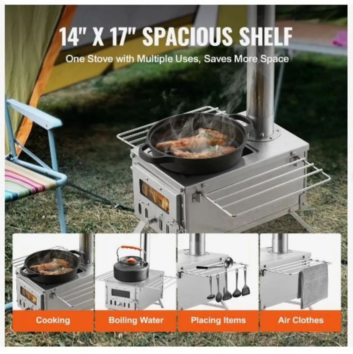 Wood Stove, 203.20 cm, Stainless Steel - Image 4