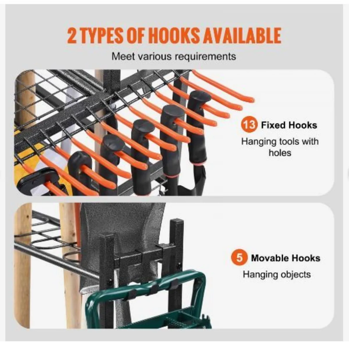 Garden Tool Organizer, 16 Slots with Hooks - Image 2