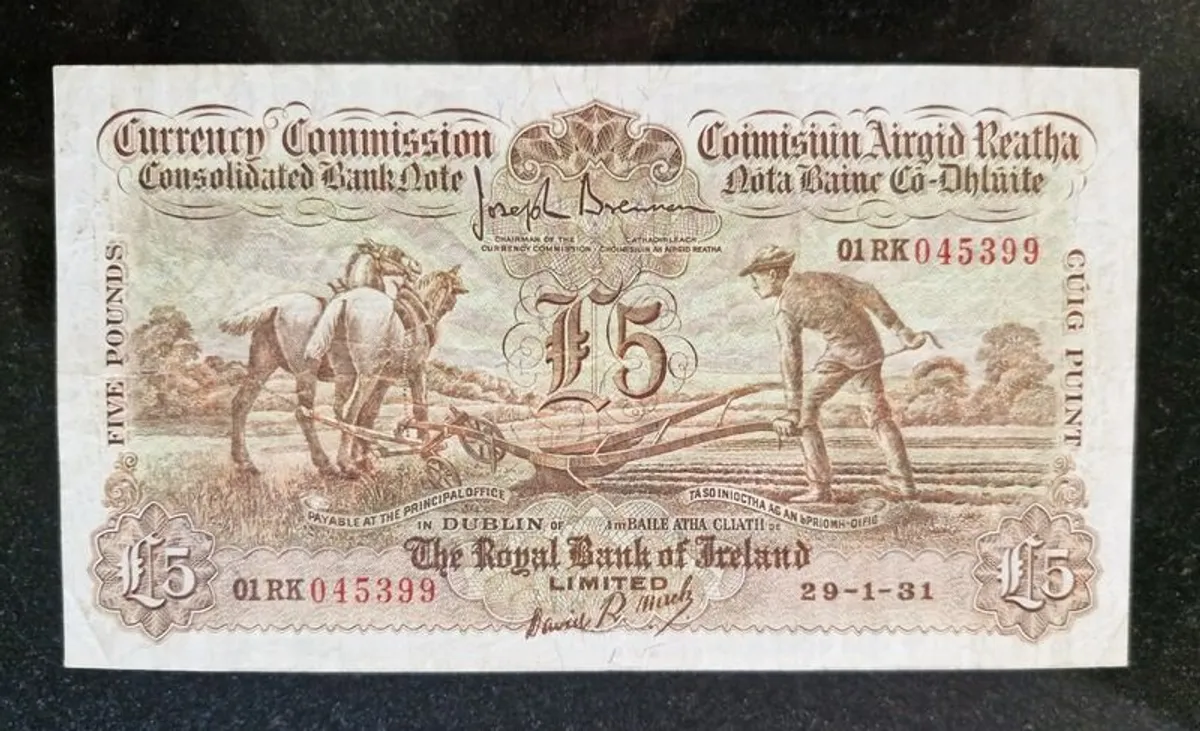 Ireland 1931 Currency Commission 5 Pound Royal Bank Limited Ploughman - Image 1