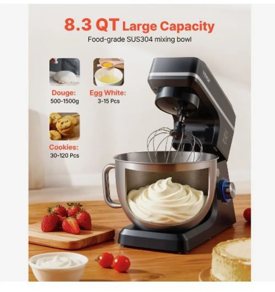 Stand Mixer, 8.3QT Dough Mixer, 1400W - Image 4