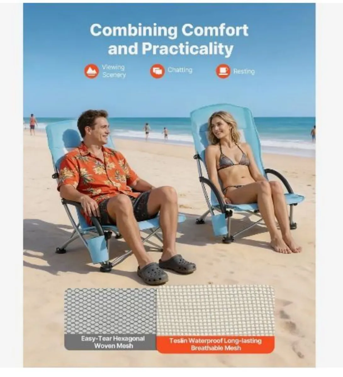 Folding Beach Chair, High Back Camping Chairs - Image 2