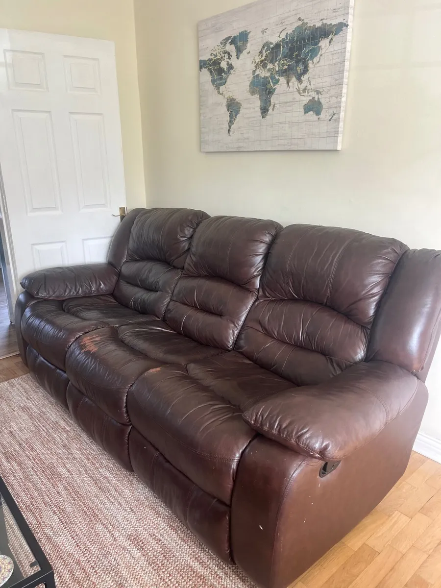 Leather Recliner Sofa Set – 3 Seater + 2 Armchairs - Image 1