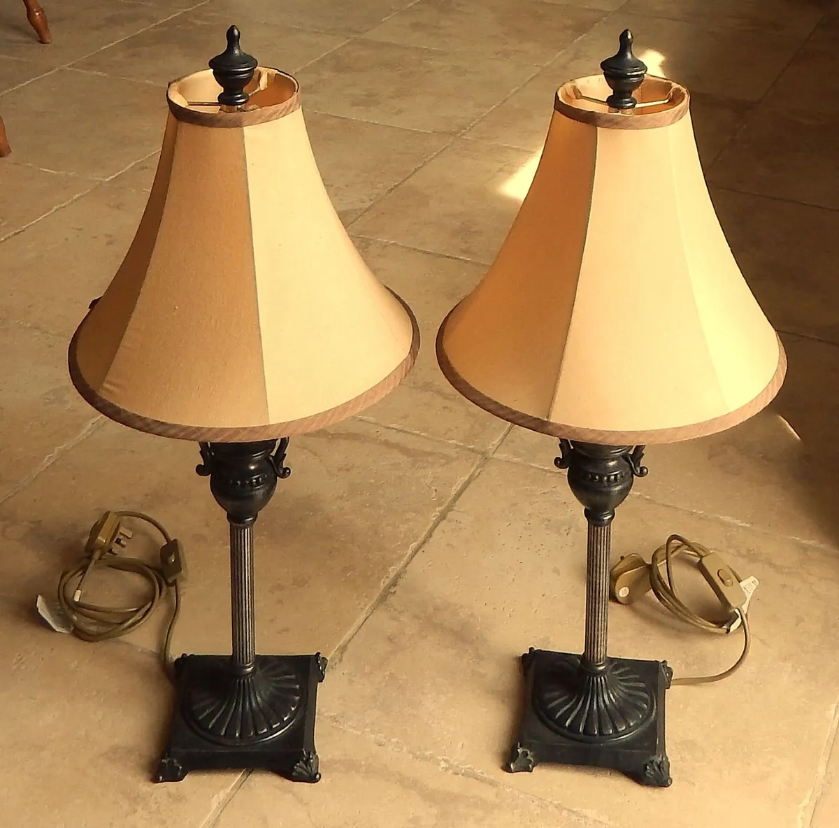 Pair of Large Metal Table Lamps with Shades - Image 1