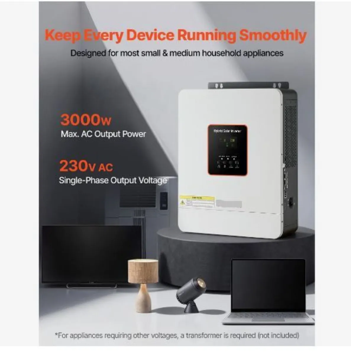 3000W Hybrid Solar Inverter, 24V DC to 230V - Image 2