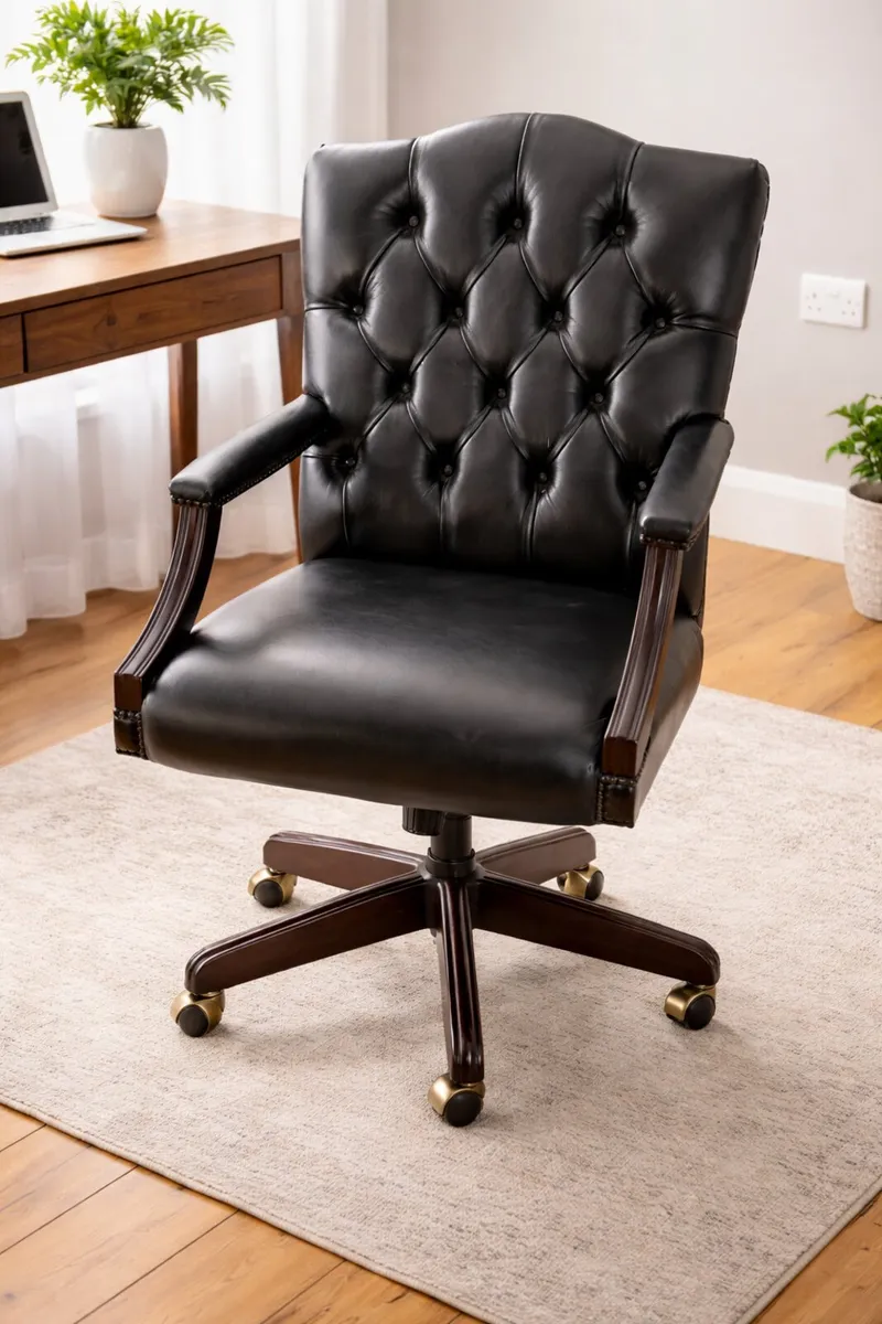 Stylish Leather Office Chair – Classic Button-Tuft - Image 1