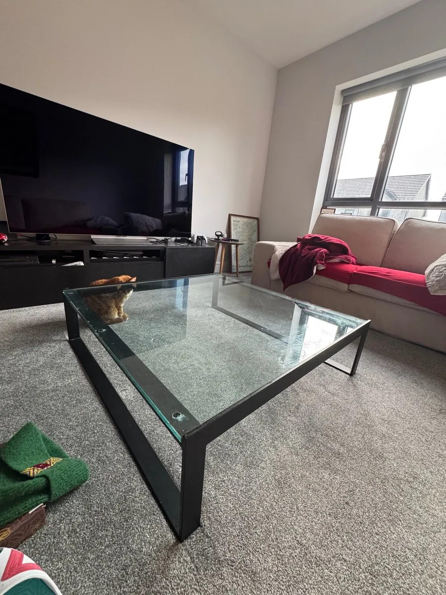 Stylish Glass and Black Steel Coffee Table - Image 1
