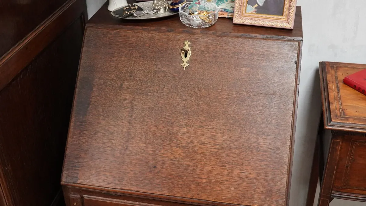 Victorian Solid Oak Drop-Front Bureau Writing Desk - Image 3
