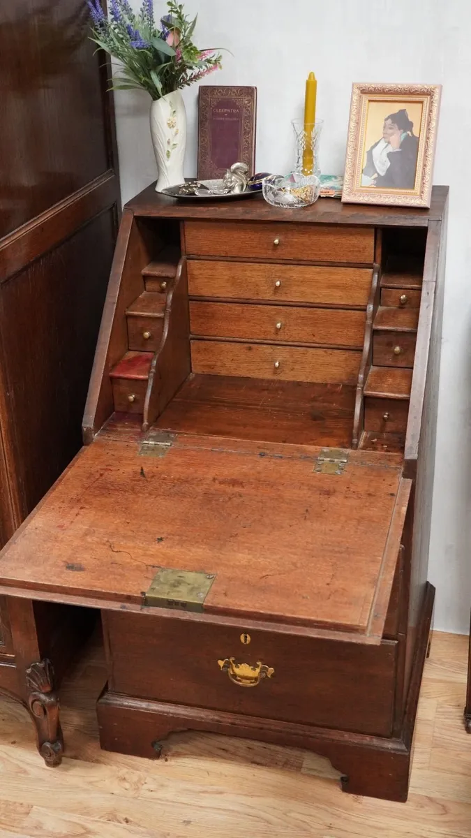 Victorian Solid Oak Drop-Front Bureau Writing Desk - Image 4
