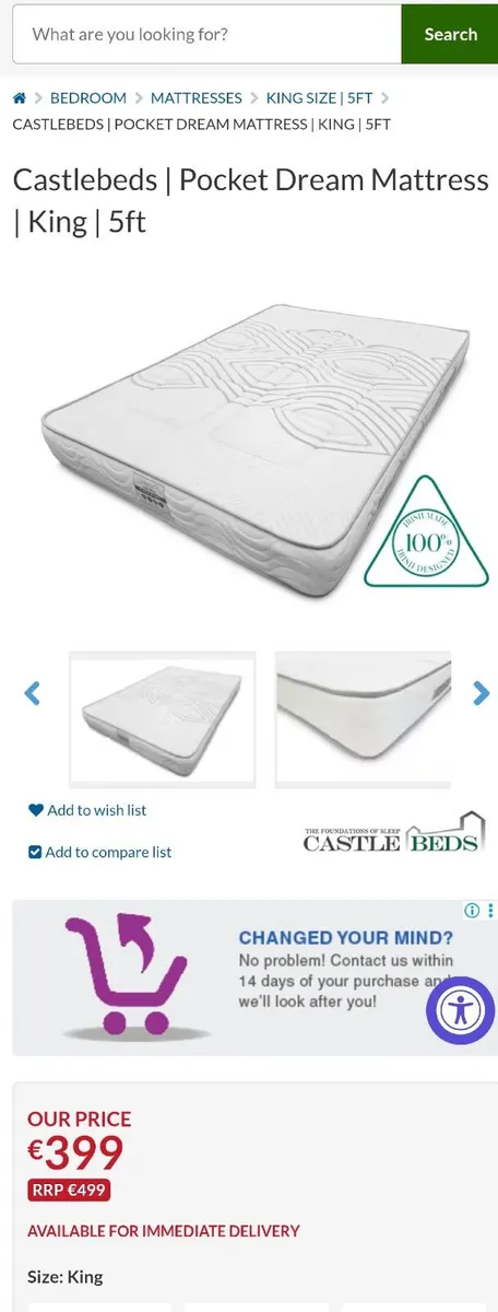 5ft (king size) double bed diva and mattress - Image 2