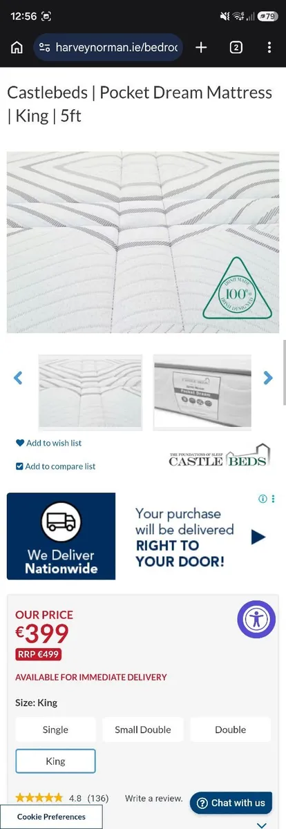 5ft (king size) double bed diva and mattress - Image 3