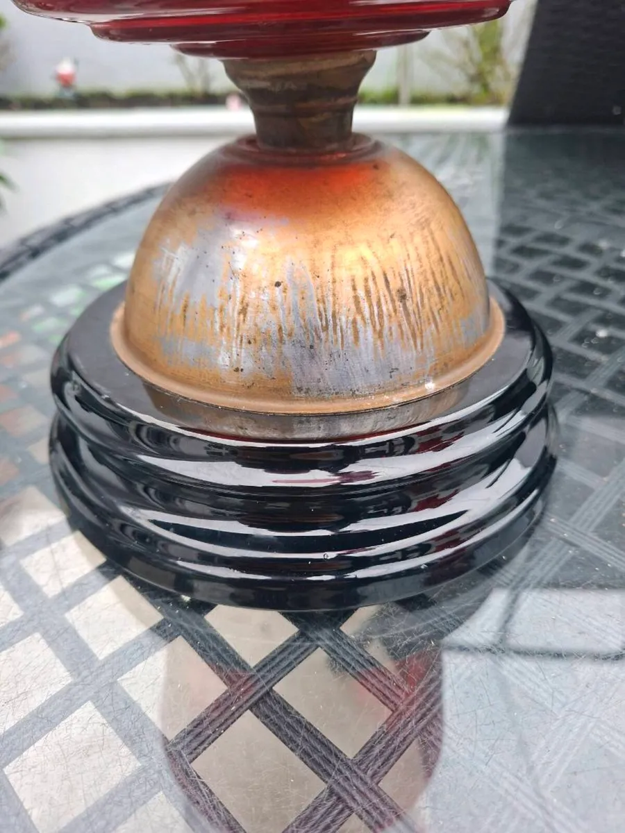 Antique Victorian British made Cranberry Oil Lamp - Image 4