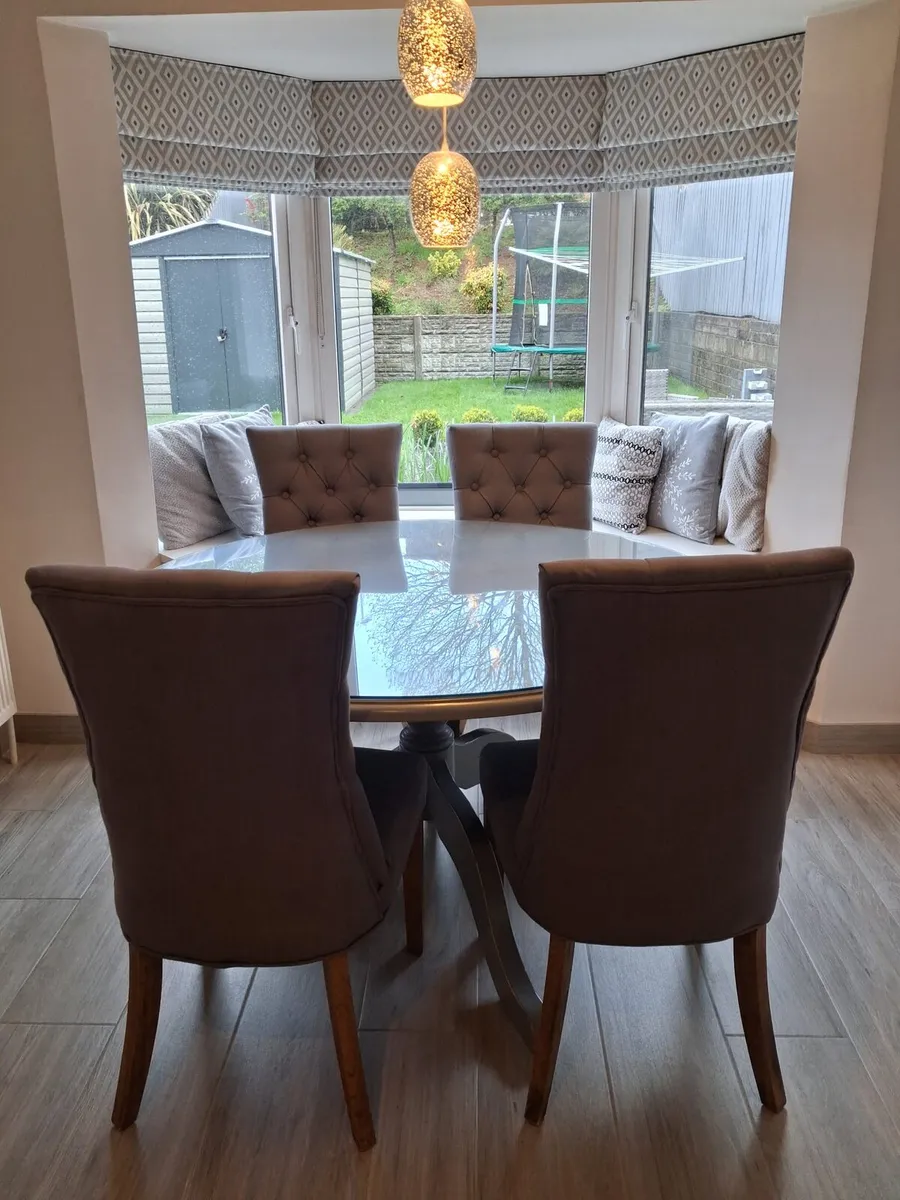 Grey Round Dining Table With Glass Top - Image 3