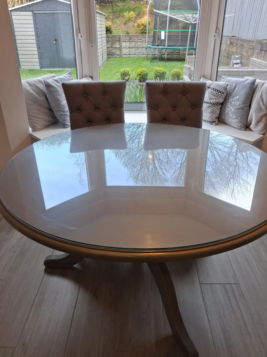 Grey Round Dining Table With Glass Top - Image 1