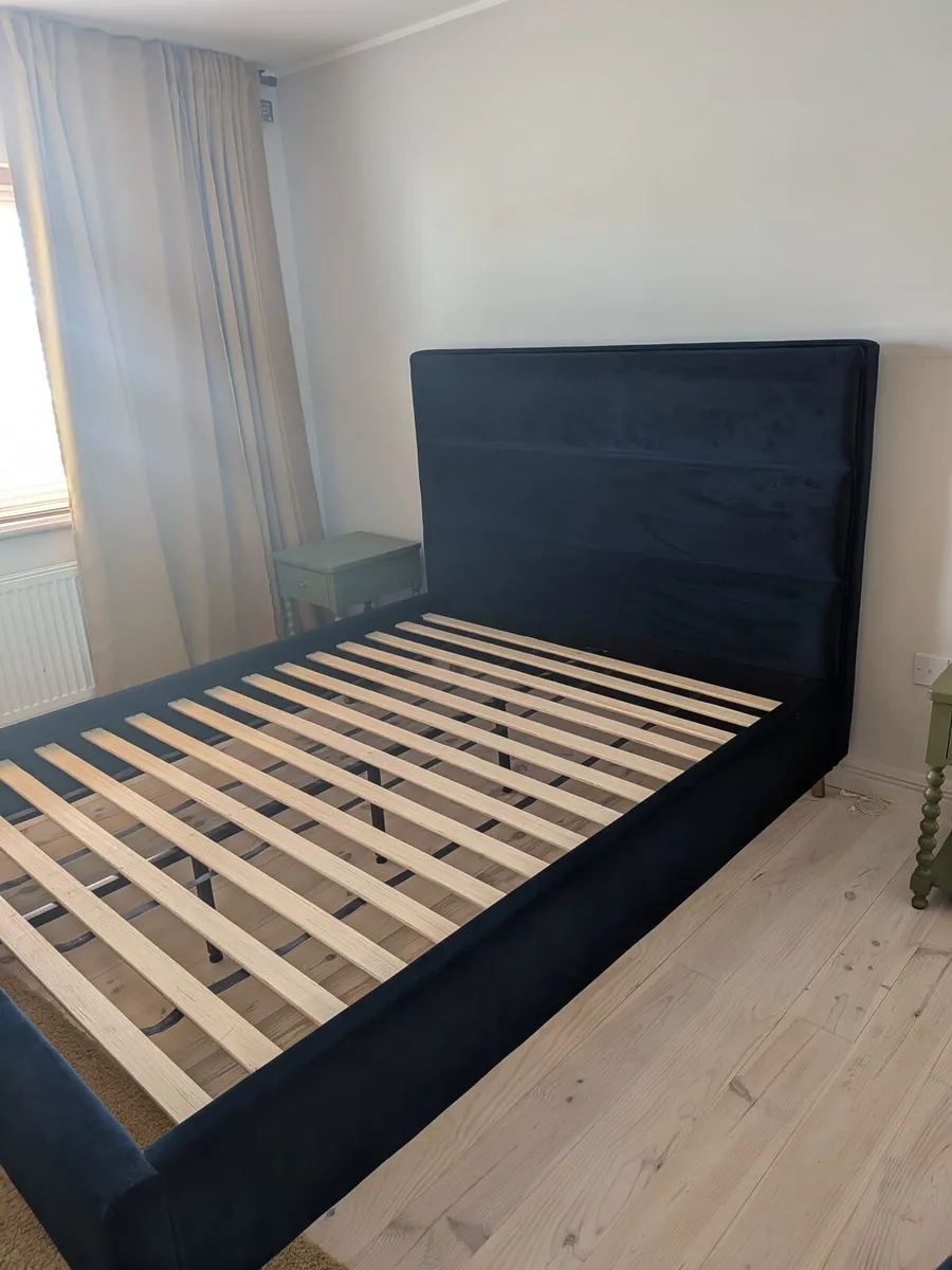Stylish Navy Blue Velvet King size Bed Frame - Image 1