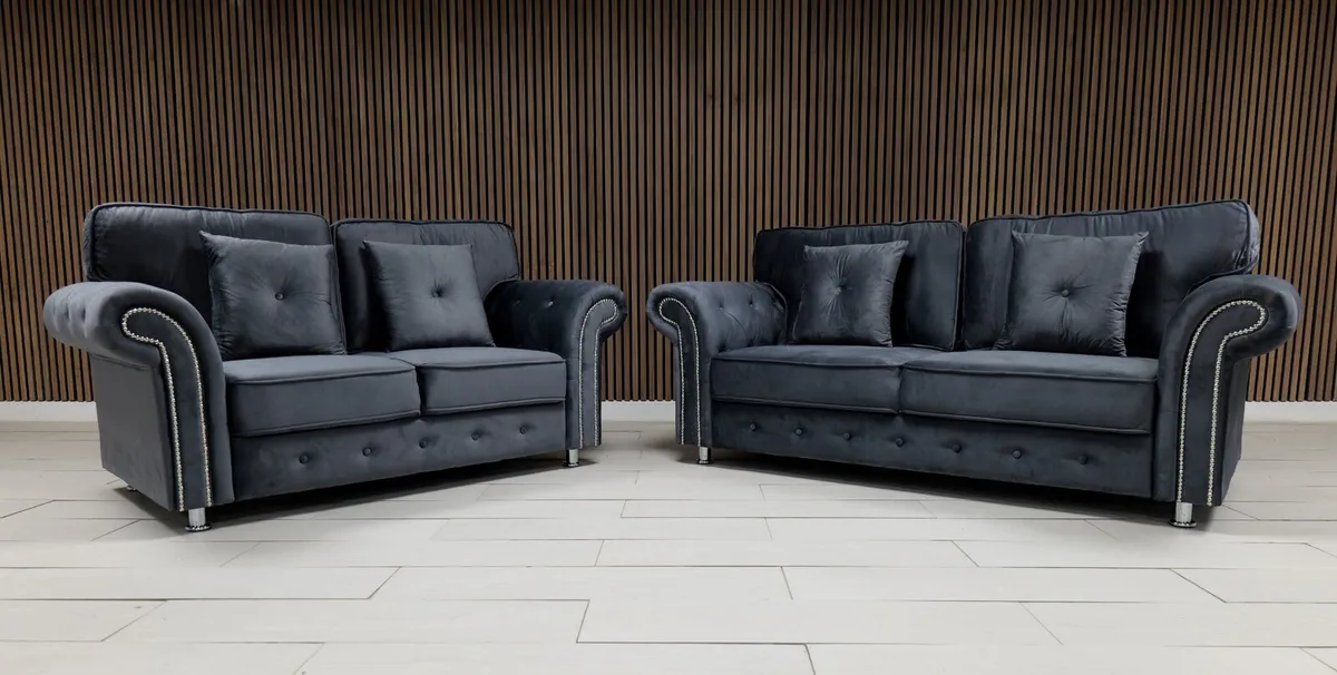 NEW Olympia Grey & Cream Fabric Sofa Set - Image 4