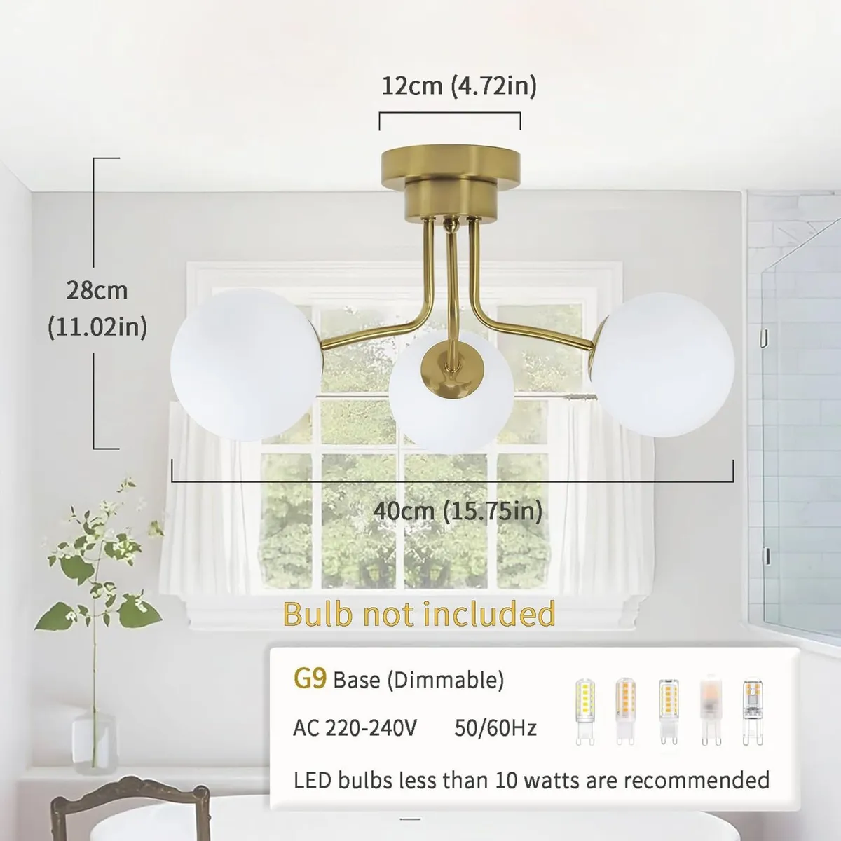Modern Brass Gold Ceiling Light 3-Light White - Image 3