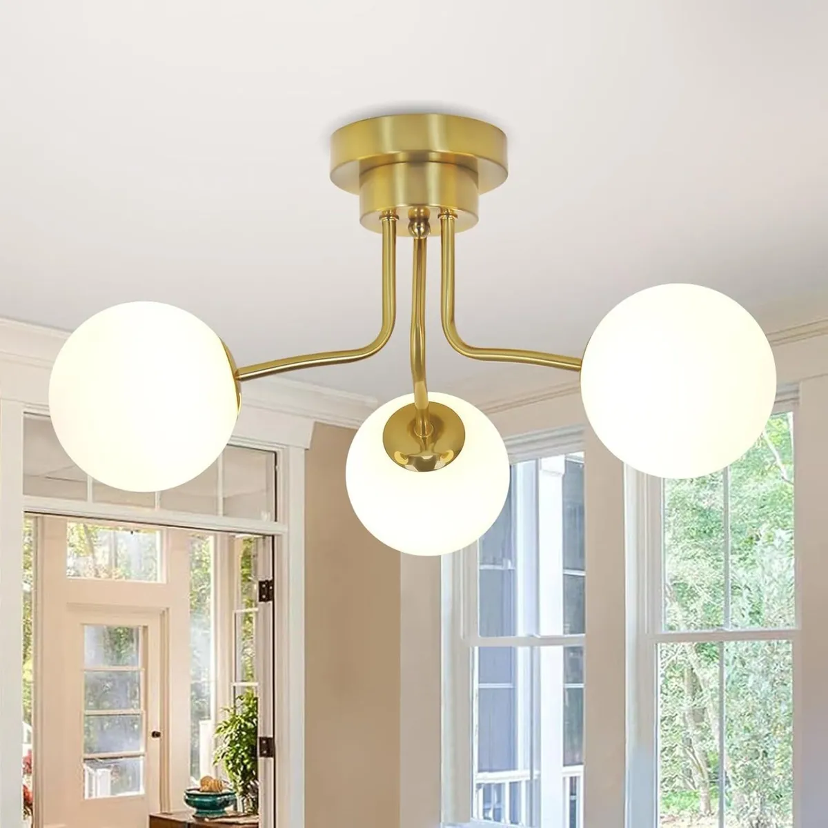 Modern Brass Gold Ceiling Light 3-Light White - Image 1