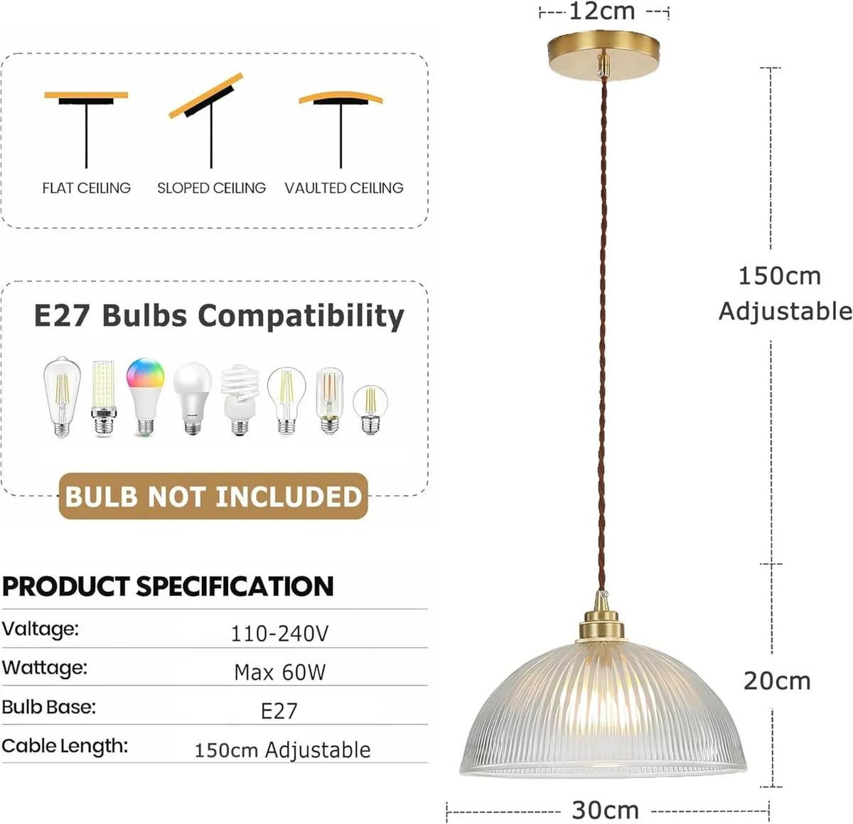 Industrial Vintage Pendant Light with Ribbed - Image 3