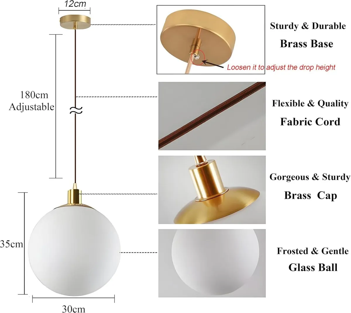 Modern Minimalist Globe Pendant Light Gold Finish - Image 2