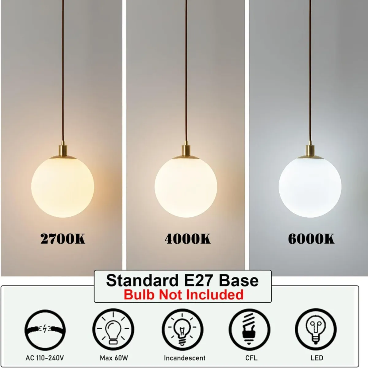 Modern Minimalist Globe Pendant Light Gold Finish - Image 3