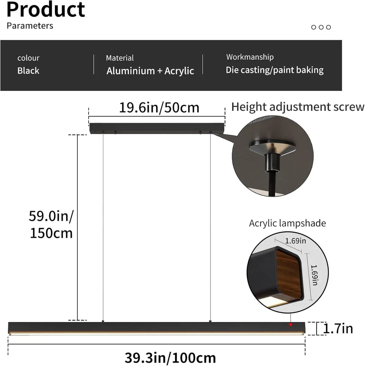 100CM Modern Linear LED Pendant Light Kitchen - Image 2