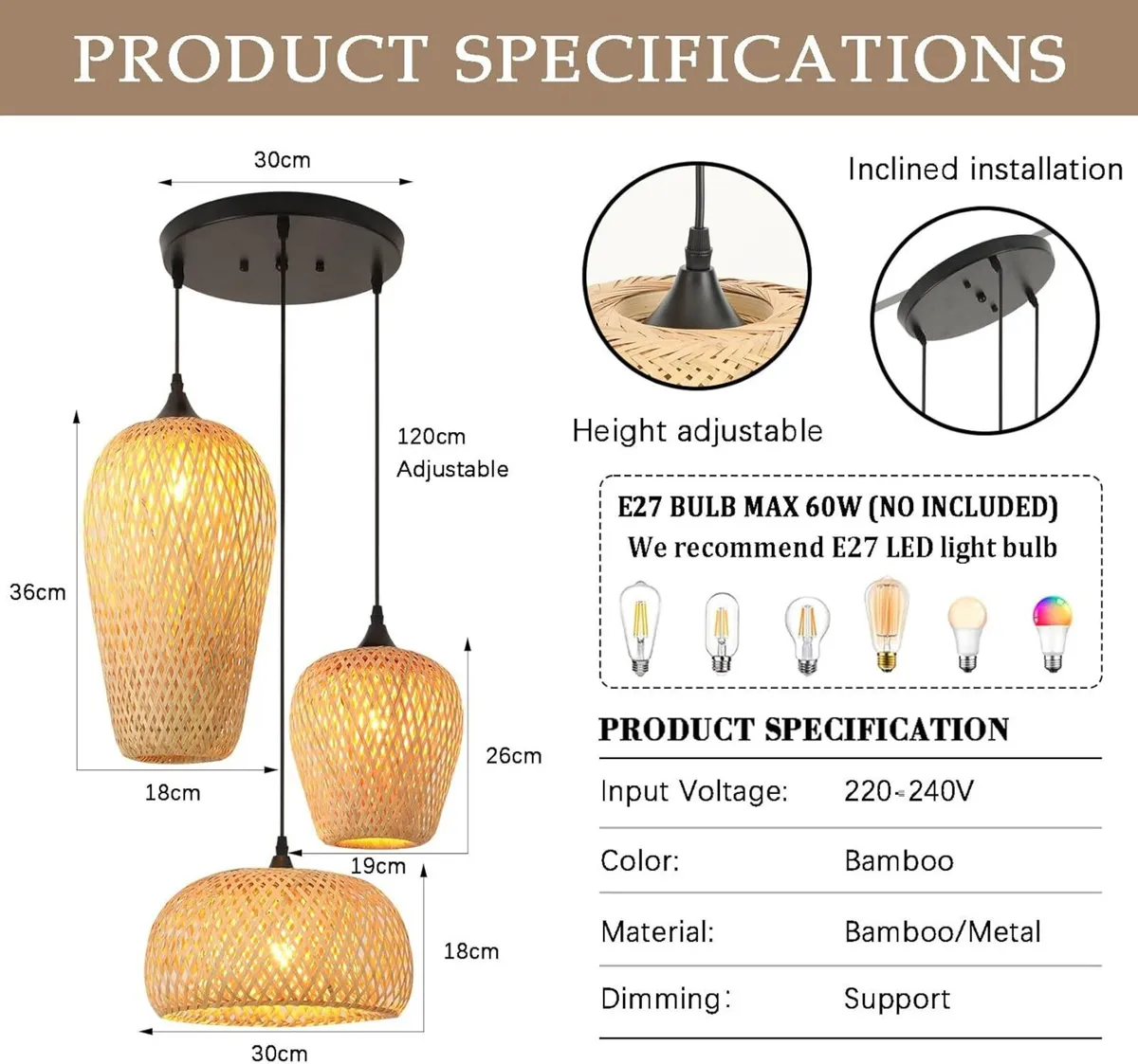 Lamp Shade Bamboo 3-Light Lampshades for Ceiling - Image 3