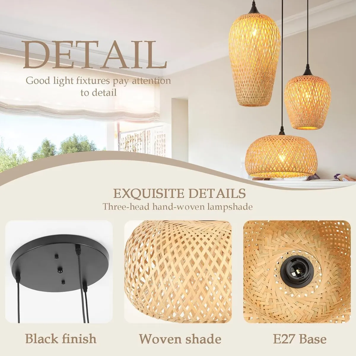 Lamp Shade Bamboo 3-Light Lampshades for Ceiling - Image 4