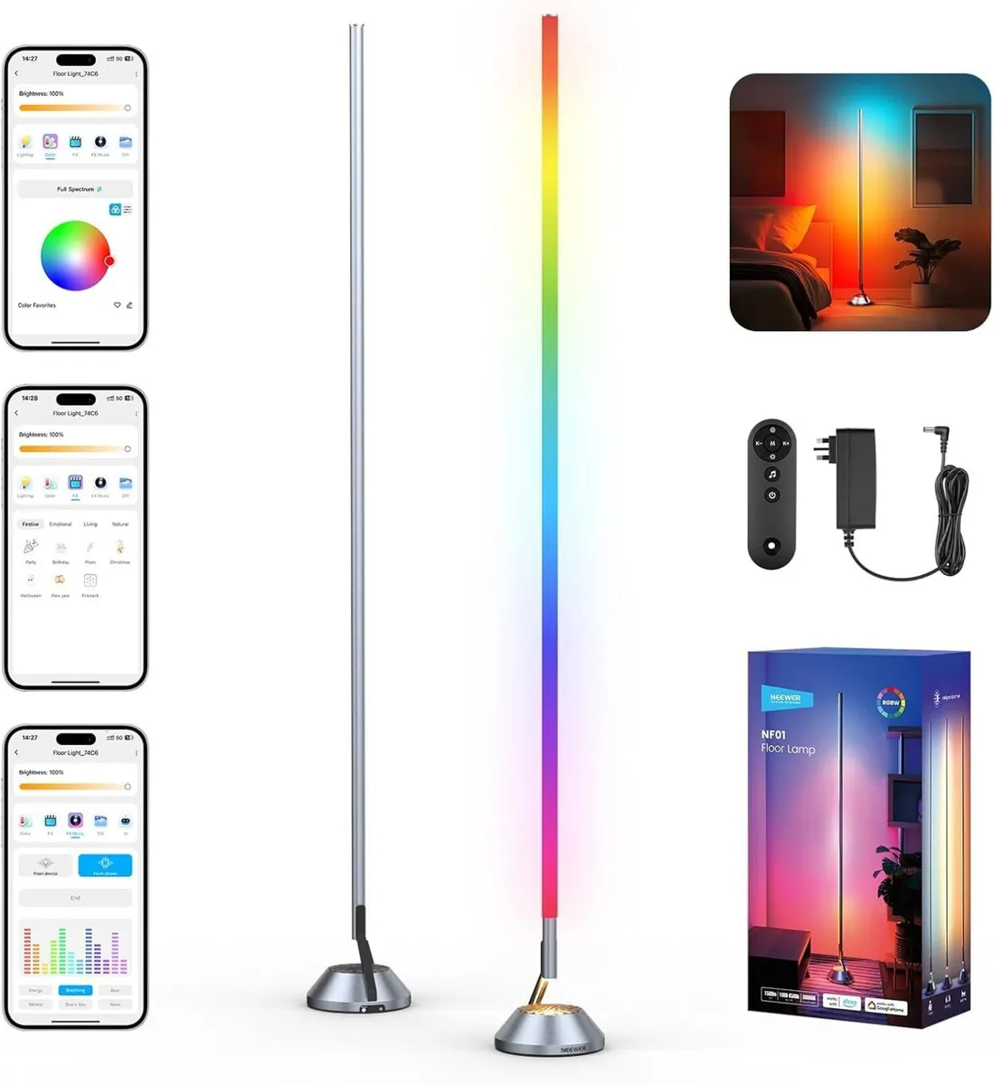 Smart RGBW Floor Lamp 1500lm LED Standing Corner - Image 1